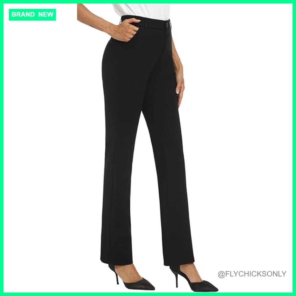 Stretchy Straight Leg Dress Pants For Work Office Business Casual With Pockets